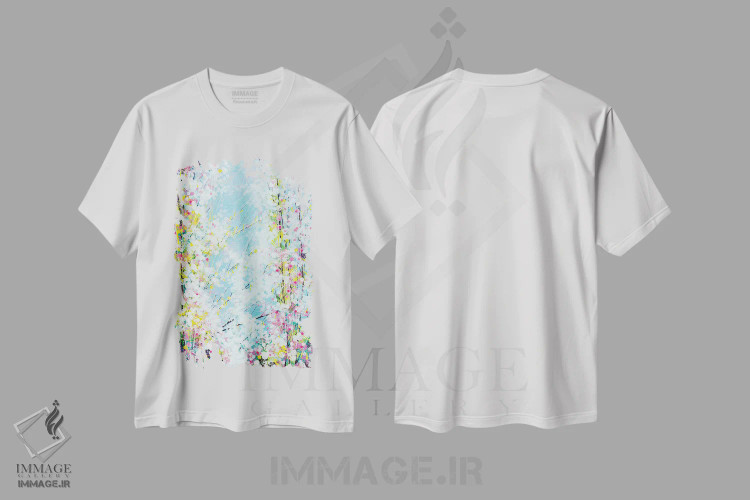 تیشرت سفید طرح دار – تیشرت طبیعت ,شکوفه با آسمان آبی ملایم اثر مارک تاد فروشگاه ایماژ