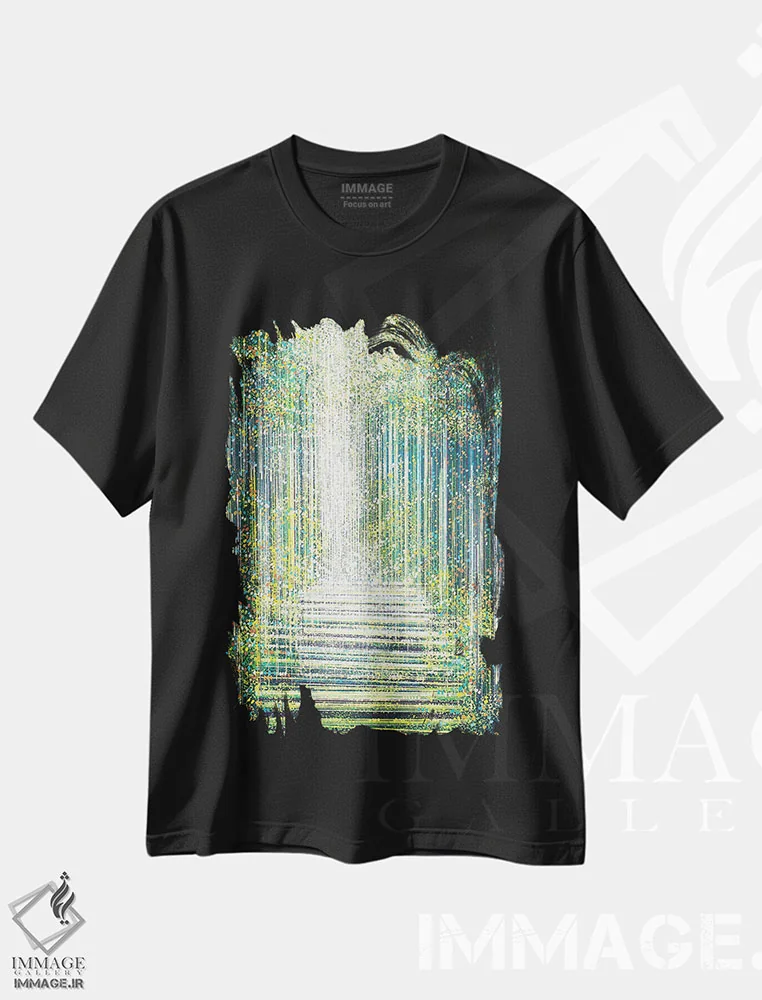 تیشرت مشکی طرح دار – تیشرت جنگل ,نور جادویی در جنگل شبانه اثر مارک تاد immage.ir
