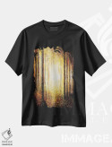 تیشرت مشکی طرح دار – تیشرت هنری ,نور طلایی از میان درختان اثر مارک تاد فروشگاه ایماژ