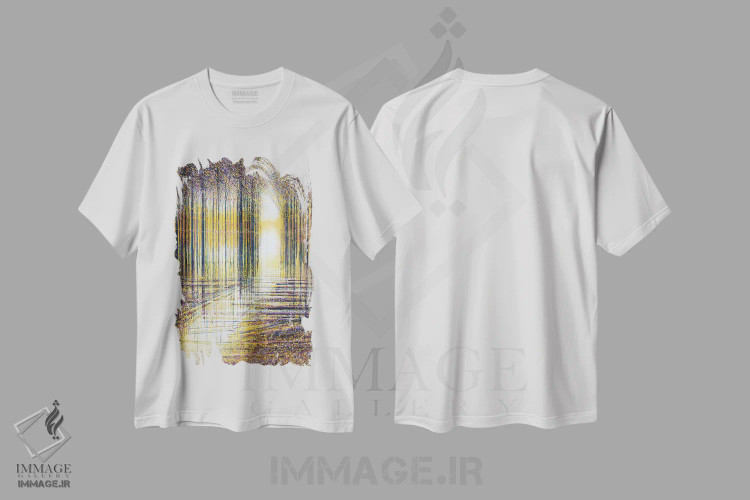تیشرت سفید طرح دار – تیشرت پاییزی ,درختان پاییزی در نور عصرگاهی اثر مارک تاد فروشگاه ایماژ