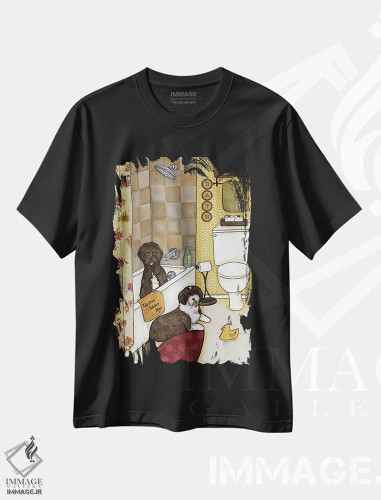 تیشرت مشکی طرح دار – تیشرت طنز حیوانات ,شستن سگ های آبی اثر جیمی موراث فروشگاه ایماژ