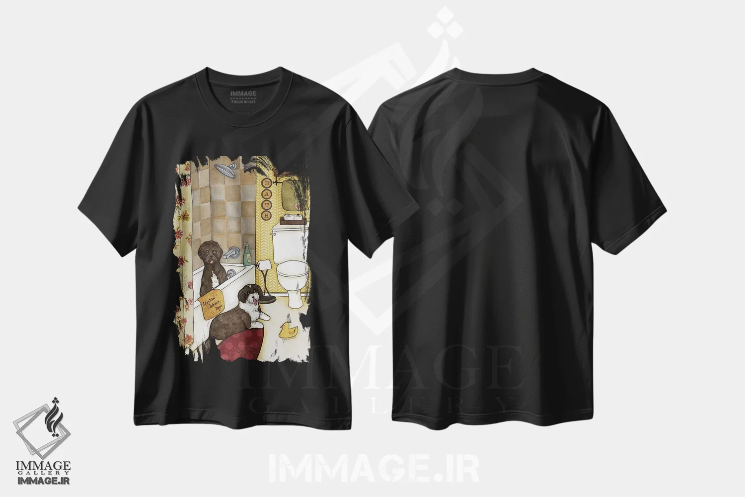 تیشرت مشکی طرح دار – تیشرت طنز حیوانات ,شستن سگ های آبی اثر جیمی موراث فروشگاه ایماژ
