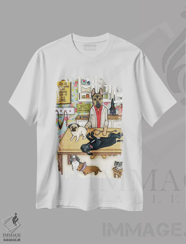 تیشرت سفید طرح دار – تیشرت طنز حیوانات ,داگتور اثر جیمی موراث فروشگاه ایماژ