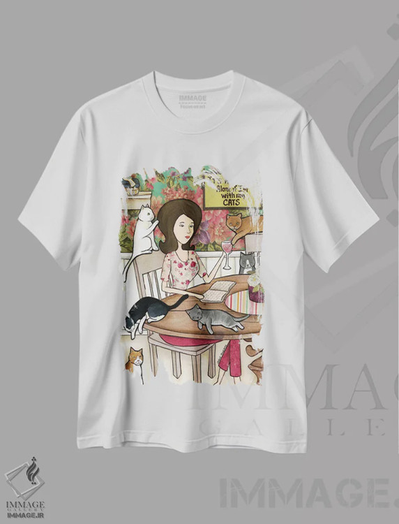 تیشرت سفید طرح دار – تیشرت گربه ها ,با گربه هایم اثر جیمی موراث immage.ir