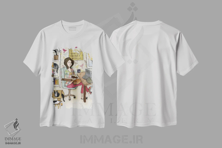 تیشرت سفید طرح دار – تیشرت طنز حیوانات ,زندگی بهتر برای گربه ها اثر جیمی موراث فروشگاه ایماژ