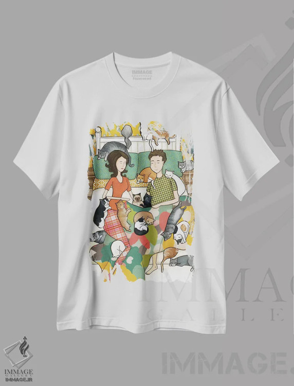 تیشرت سفید طرح دار – تیشرت گربه ها ,خواب کوتاه گربه ای اثر جیمی موراث immage.ir