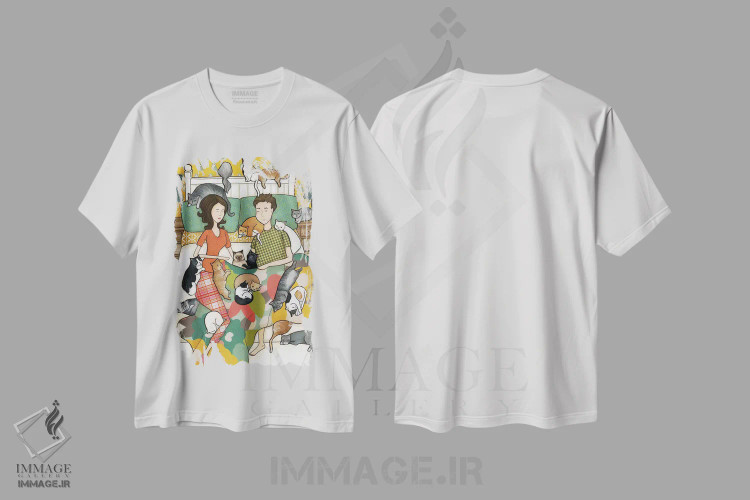تیشرت سفید طرح دار – تیشرت گربه ها ,خواب کوتاه گربه ای اثر جیمی موراث immage.ir