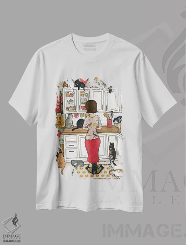 تیشرت سفید طرح دار – تیشرت حیوانات ,به گربه ها غذا بده اثر جیمی موراث فروشگاه ایماژ