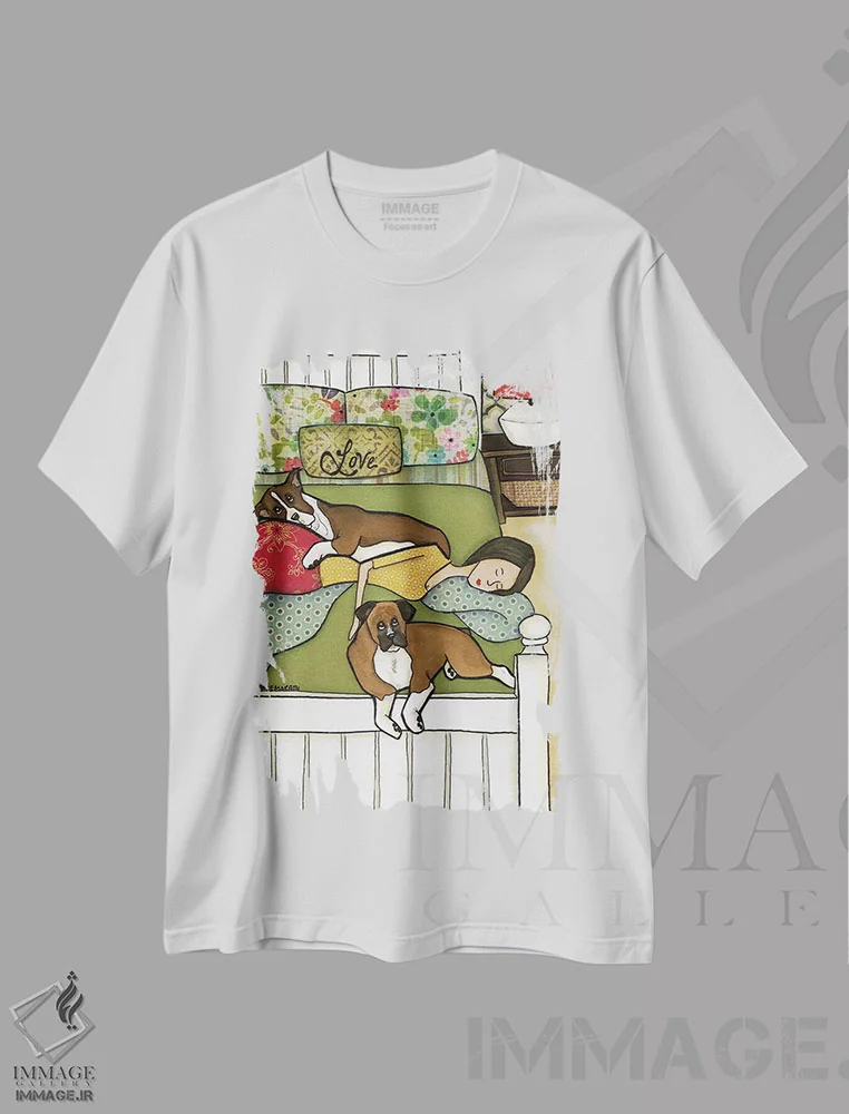 تیشرت سفید طرح دار – تیشرت سگ ,عشق باکسر اثر جیمی موراث immage.ir