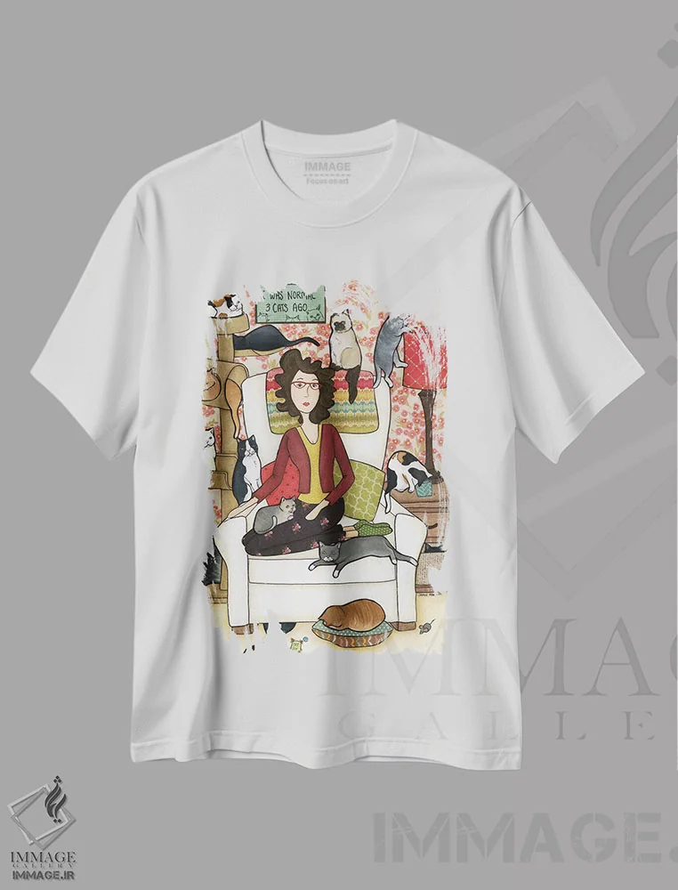 تیشرت سفید طرح دار – تیشرت طنز ,سه گربه پیش از این اثر جیمی موراث immage.ir