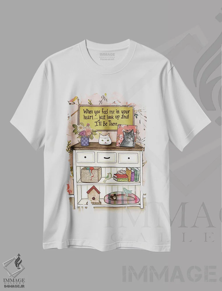 تیشرت سفید طرح دار – تیشرت طنز حیوانات ,من پیشت هستم گربه اثر جیمی موراث فروشگاه ایماژ