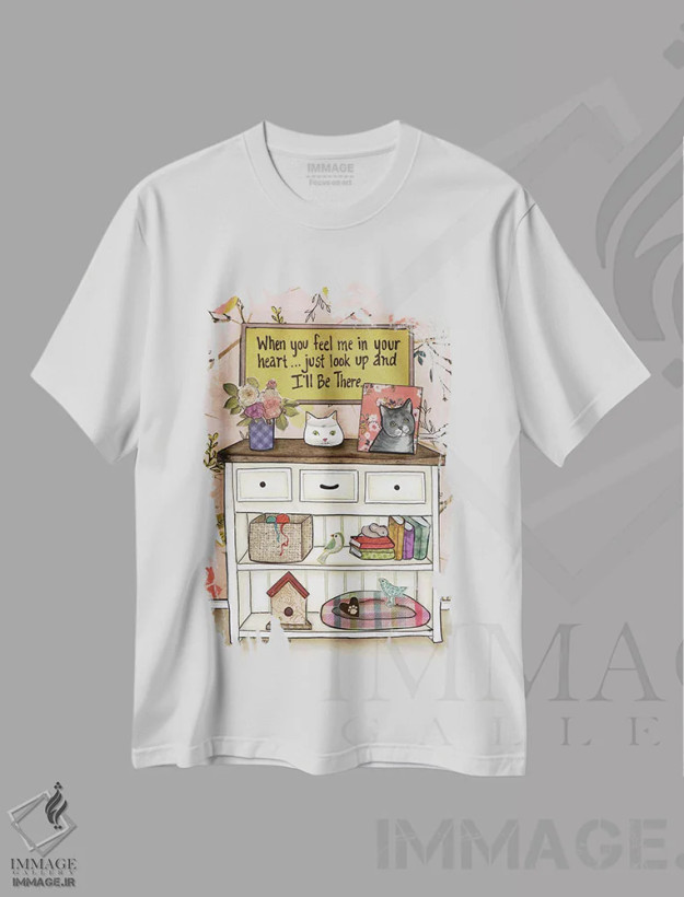 تیشرت سفید طرح دار – تیشرت طنز حیوانات ,من پیشت هستم گربه اثر جیمی موراث فروشگاه ایماژ