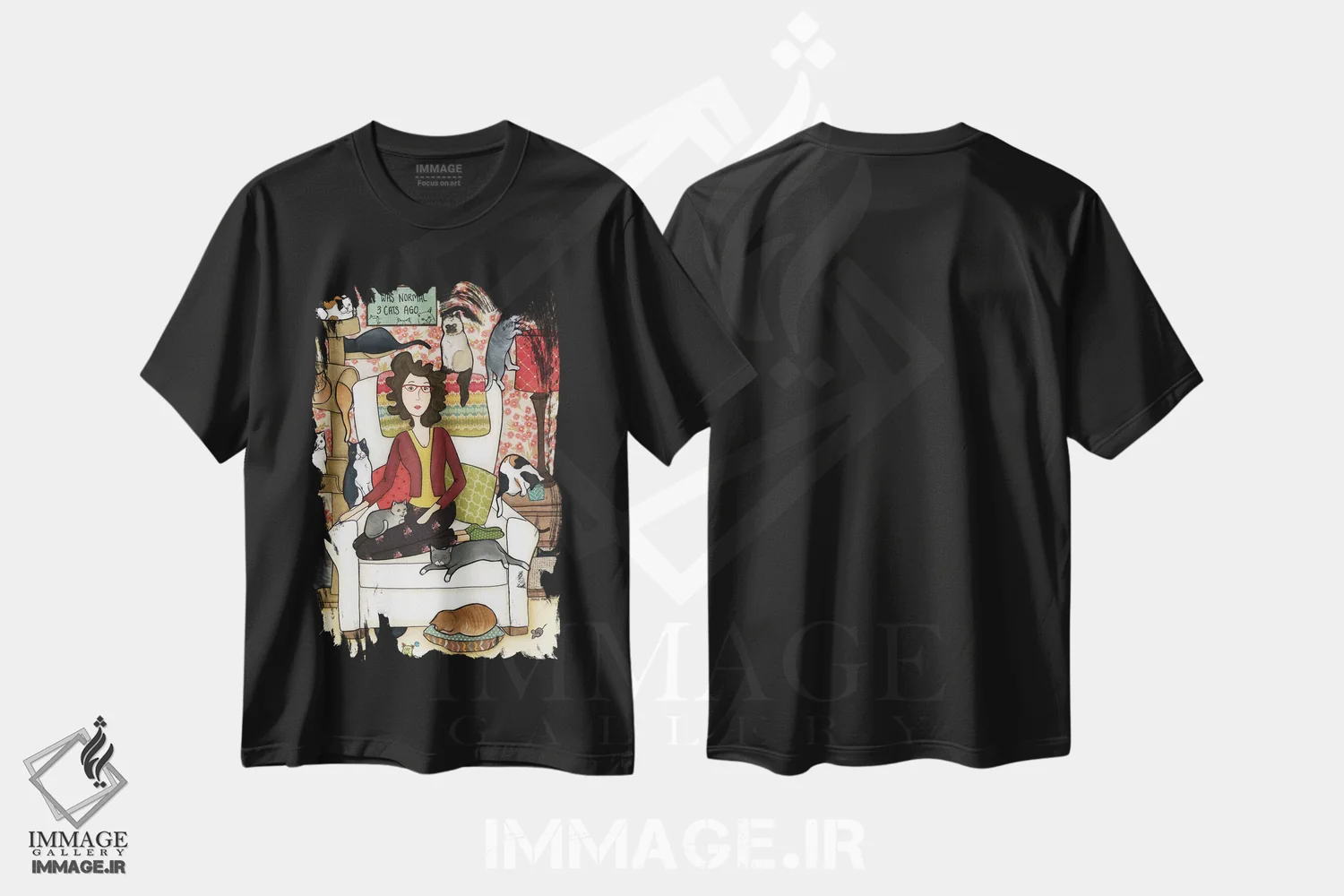 تیشرت مشکی طرح دار – تیشرت طنز ,سه گربه پیش از این اثر جیمی موراث فروشگاه ایماژ