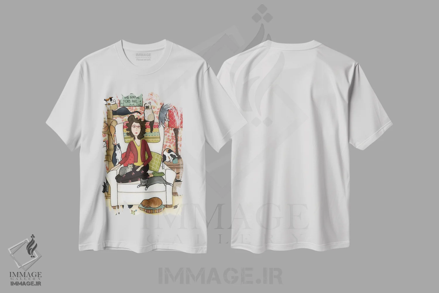 تیشرت سفید طرح دار – تیشرت طنز ,سه گربه پیش از این اثر جیمی موراث immage.ir