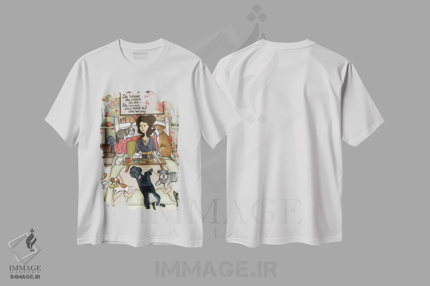 تیشرت سفید طرح دار – تیشرت طنز حیوانات ,او باور داشت اثر جیمی موراث immage.ir