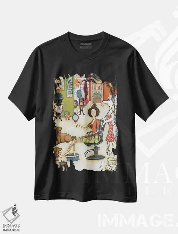 تیشرت مشکی طرح دار – تیشرت طنز حیوانات ,در سالن می ماند اثر جیمی موراث فروشگاه ایماژ