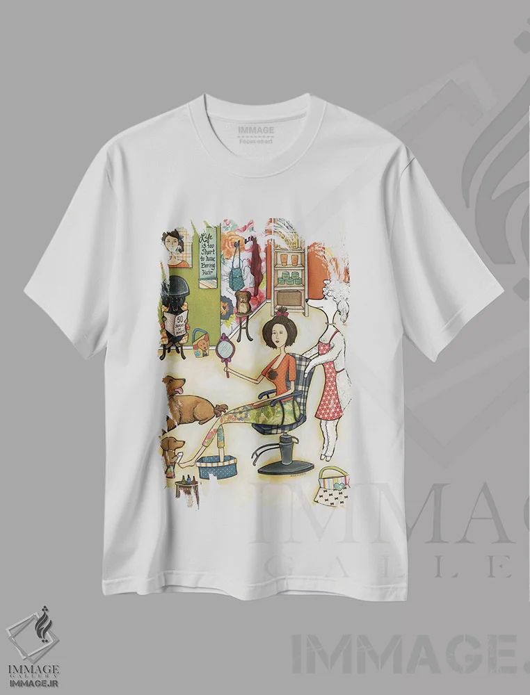تیشرت سفید طرح دار – تیشرت طنز حیوانات ,در سالن می ماند اثر جیمی موراث immage.ir