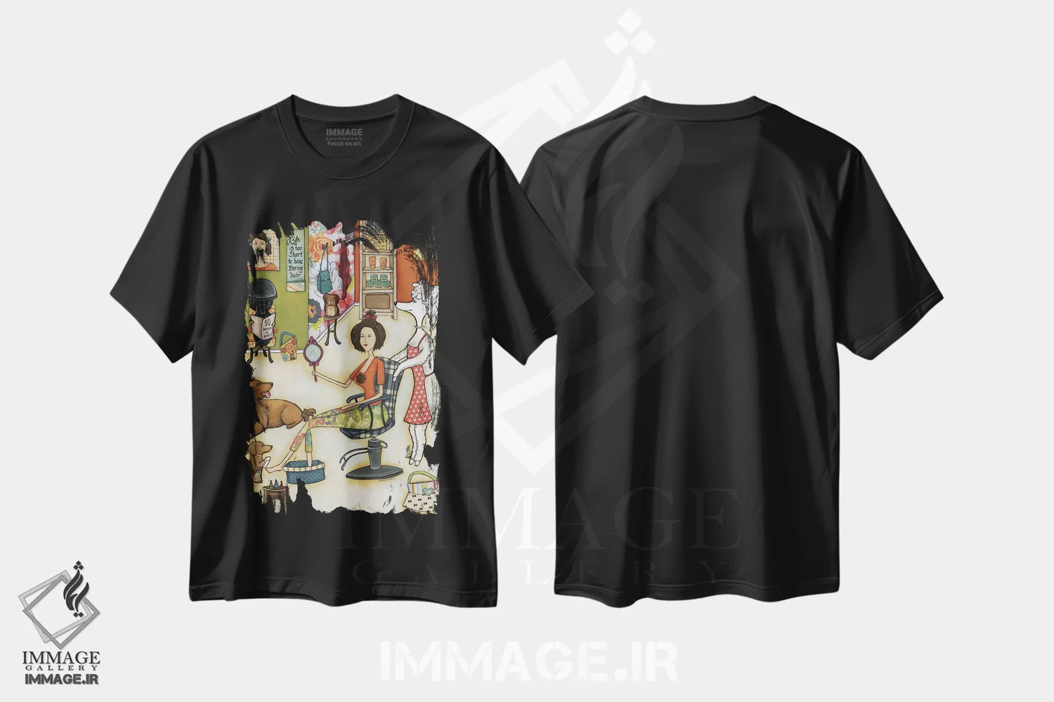 تیشرت مشکی طرح دار – تیشرت طنز حیوانات ,در سالن می ماند اثر جیمی موراث فروشگاه ایماژ