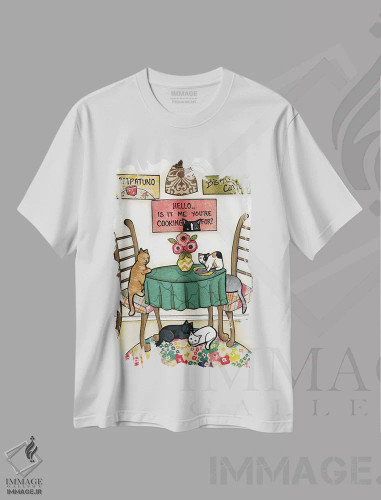 تیشرت سفید طرح دار – تیشرت گربه ,کت پاتونو اثر جیمی موراث فروشگاه ایماژ