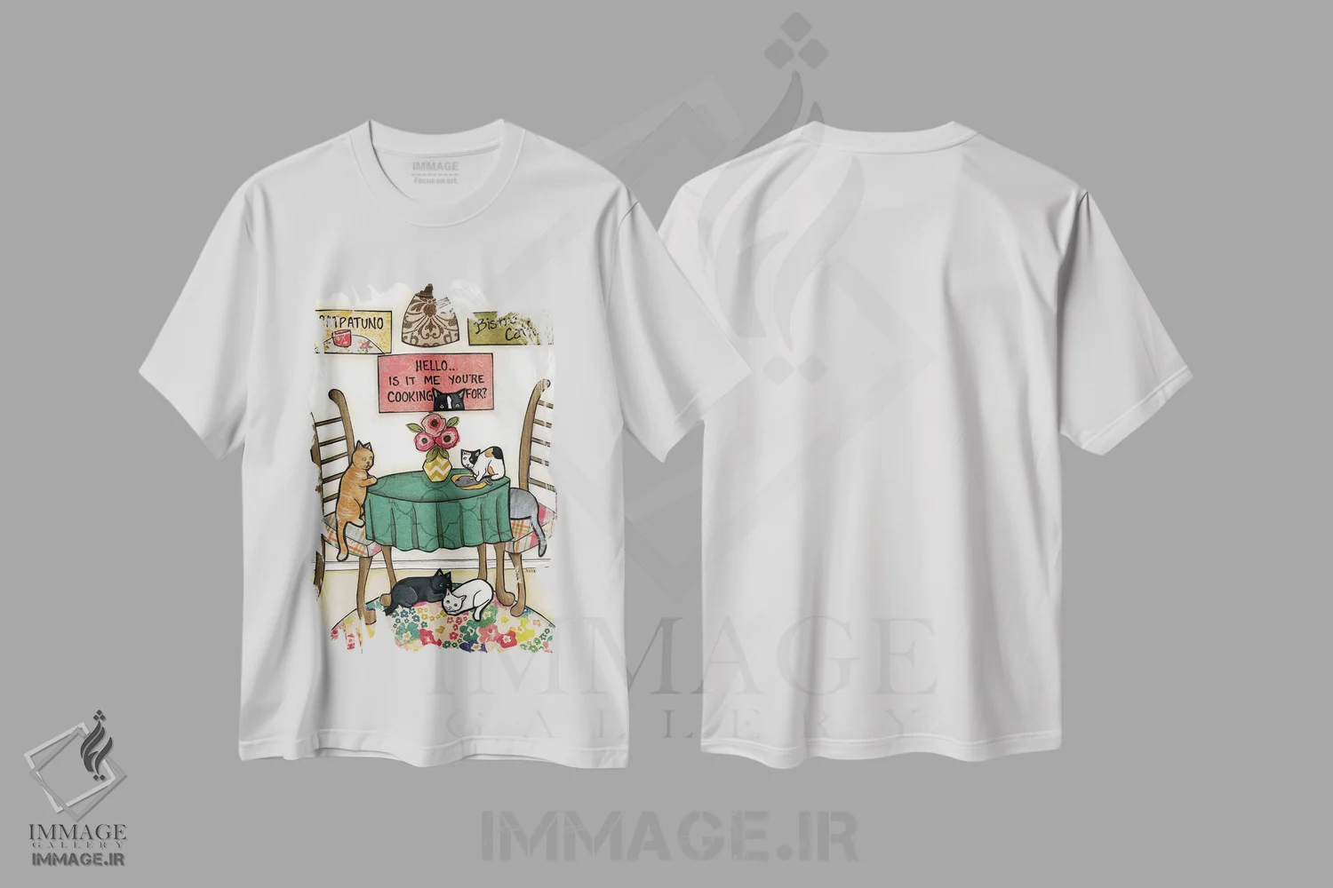 تیشرت سفید طرح دار – تیشرت گربه ,کت پاتونو اثر جیمی موراث فروشگاه ایماژ