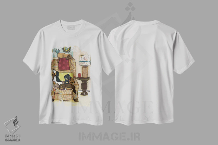 تیشرت سفید طرح دار – تیشرت سگ ها ,صندلی پر از وینی ها اثر جیمی موراث immage.ir