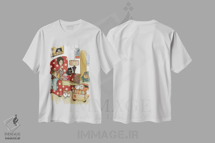 تیشرت سفید طرح دار – تیشرت طنز حیوانات ,پامرانین ها و پاپ کورن اثر جیمی موراث فروشگاه ایماژ