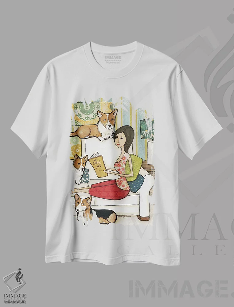 تیشرت سفید طرح دار – تیشرت حیوانات ,زندگی کورگی اثر جیمی موراث فروشگاه ایماژ