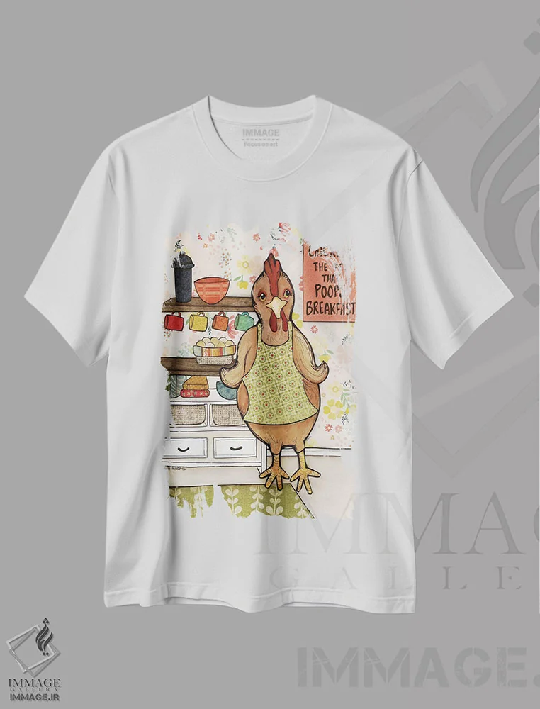 تیشرت سفید طرح دار – تیشرت طنز حیوانات ,فضله مرغ اثر جیمی موراث فروشگاه ایماژ