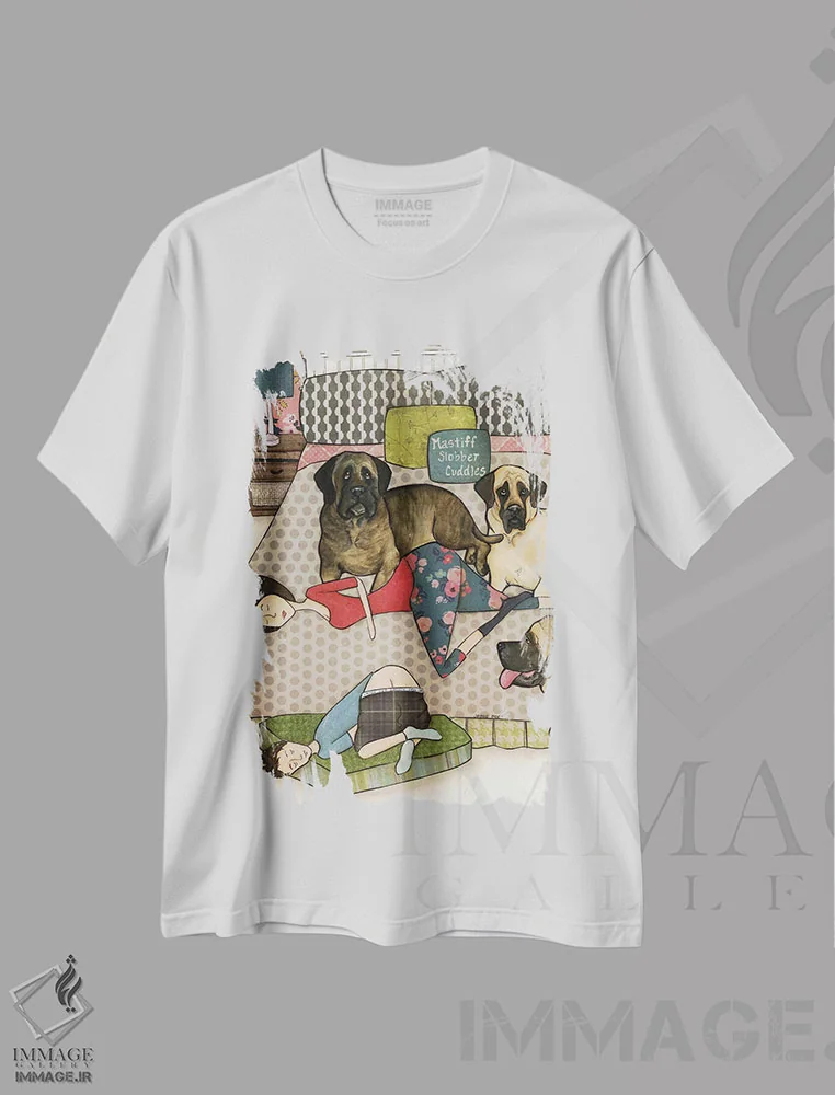 تیشرت سفید طرح دار – تیشرت طنز ,بغل های خیس ماستیف اثر جیمی موراث immage.ir