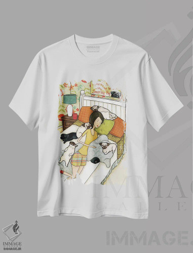 تیشرت سفید طرح دار – تیشرت طنز ,پاگ خروپف کننده اثر جیمی موراث فروشگاه ایماژ