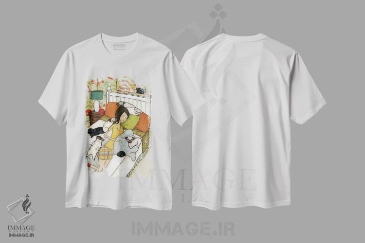 تیشرت سفید طرح دار – تیشرت طنز ,پاگ خروپف کننده اثر جیمی موراث فروشگاه ایماژ