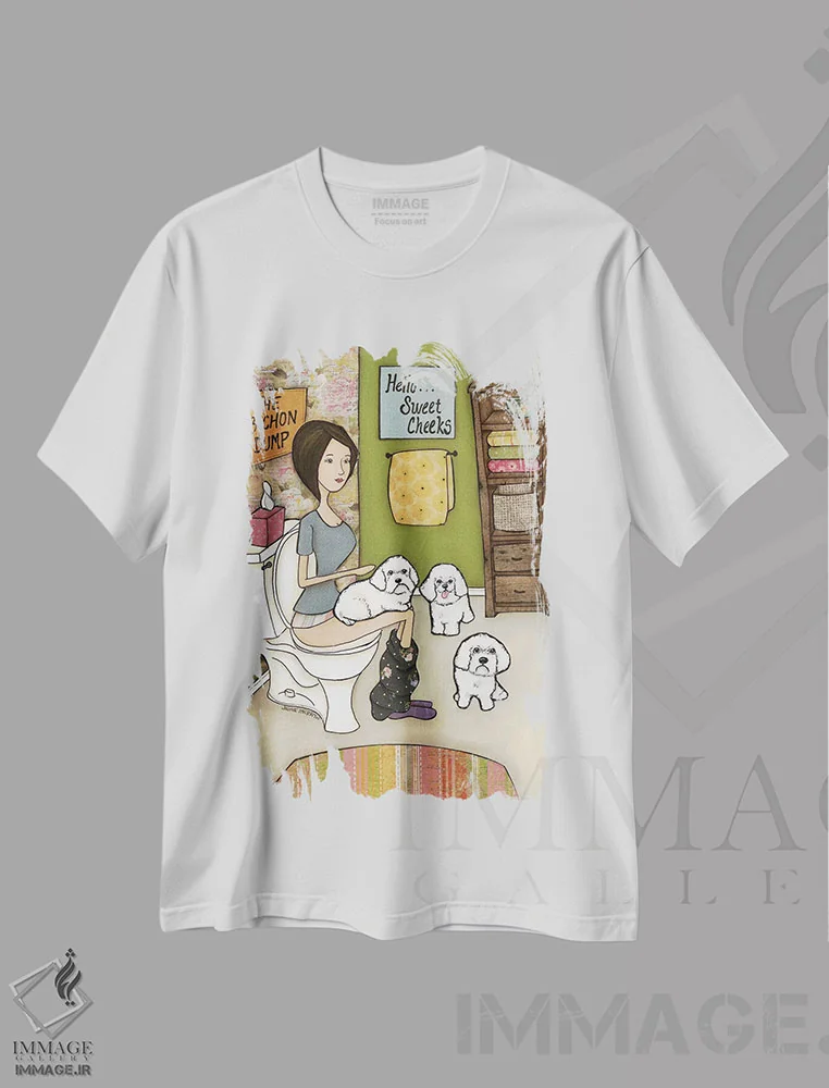 تیشرت سفید طرح دار – تیشرت سگ بیچون ,تخلیهٔ سگ بیچون اثر جیمی موراث immage.ir