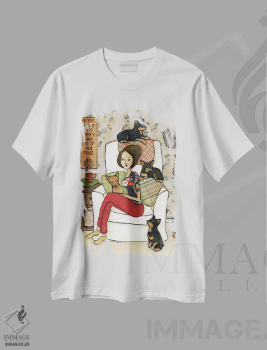 تیشرت سفید طرح دار – تیشرت سگ ,صندلی پر از سگ مینیاتوری پینشر اثر جیمی موراث فروشگاه ایماژ