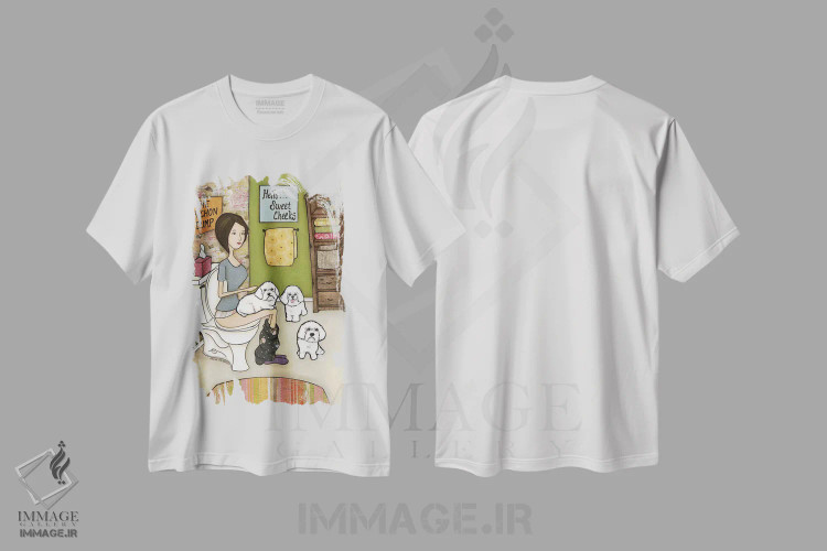 تیشرت سفید طرح دار – تیشرت سگ بیچون ,تخلیهٔ سگ بیچون اثر جیمی موراث immage.ir