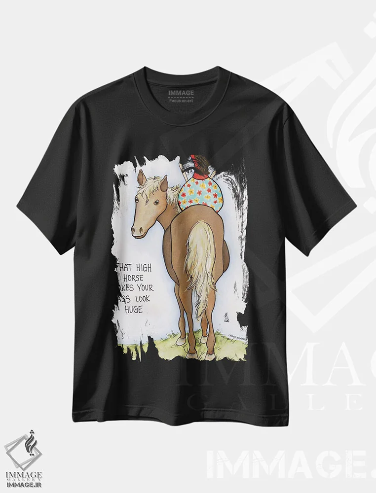 تیشرت مشکی طرح دار – تیشرت طنز ,اسب مغرور اثر جیمی موراث فروشگاه ایماژ