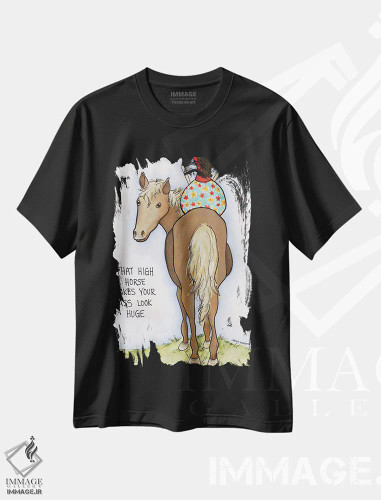 تیشرت مشکی طرح دار – تیشرت طنز ,اسب مغرور اثر جیمی موراث فروشگاه ایماژ