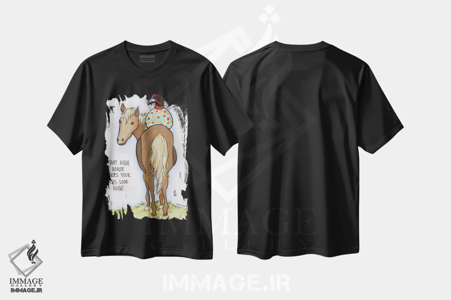 تیشرت مشکی طرح دار – تیشرت طنز ,اسب مغرور اثر جیمی موراث فروشگاه ایماژ