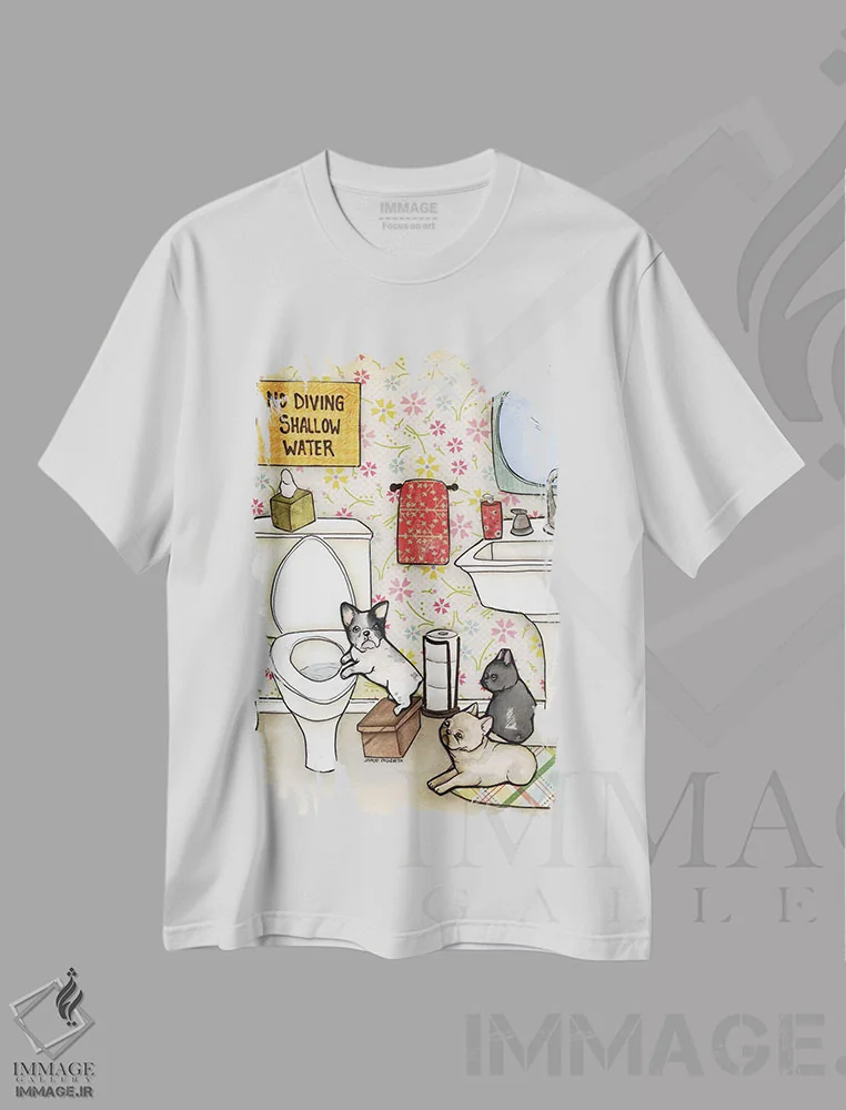 تیشرت سفید طرح دار – تیشرت طنز حیوانات ,شیرجه ممنوع اثر جیمی موراث immage.ir