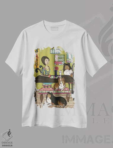 تیشرت سفید طرح دار – تیشرت طنز حیوانات ,شلتین ها و میلک شیک ها اثر جیمی موراث فروشگاه ایماژ