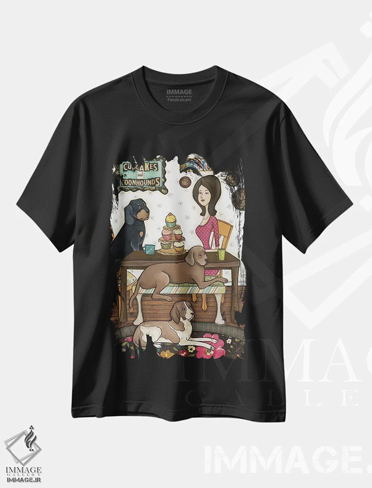 تیشرت مشکی طرح دار – تیشرت طنز حیوانات ,کاپ کیک و کون هوندها اثر جیمی موراث فروشگاه ایماژ