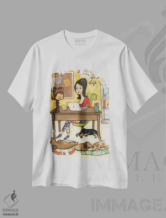 تیشرت سفید طرح دار – تیشرت طنز حیوانات ,زندگی بهتر اثر جیمی موراث immage.ir