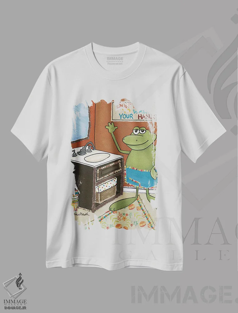 تیشرت سفید طرح دار – تیشرت طنز حیوانات ,شستن را فراموش نکن اثر جیمی موراث immage.ir