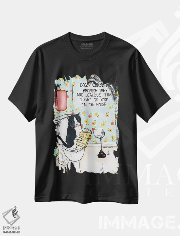 تیشرت مشکی طرح دار – تیشرت طنز حیوانات ,سگ ها به دنبالم می دوند اثر جیمی موراث فروشگاه ایماژ
