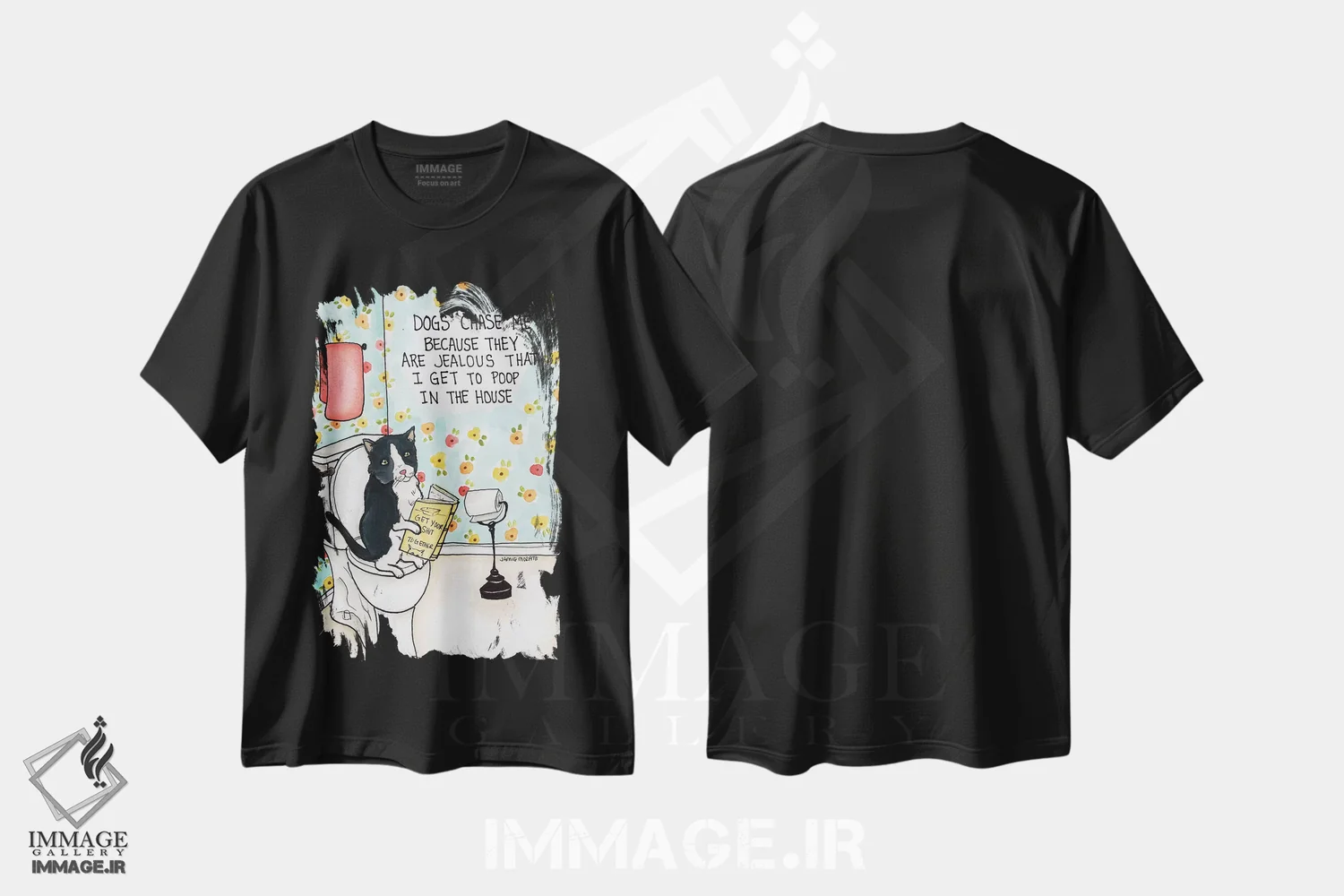 تیشرت مشکی طرح دار – تیشرت طنز حیوانات ,سگ ها به دنبالم می دوند اثر جیمی موراث فروشگاه ایماژ