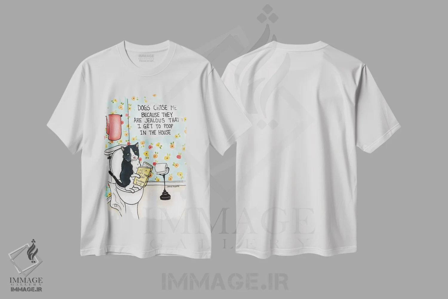 تیشرت سفید طرح دار – تیشرت طنز حیوانات ,سگ ها به دنبالم می دوند اثر جیمی موراث immage.ir