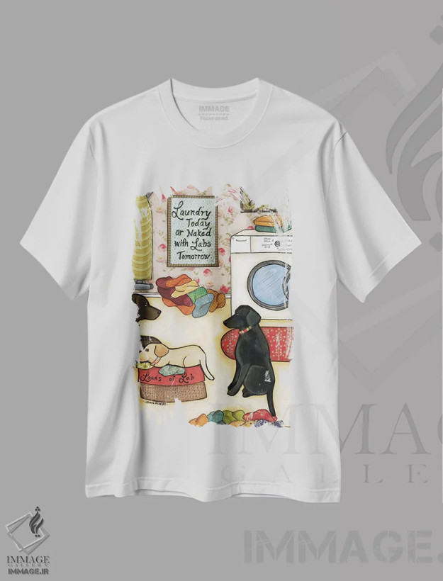 تیشرت سفید طرح دار – تیشرت طنز حیوانات ,لابرادورهای فراوان اثر جیمی موراث فروشگاه ایماژ