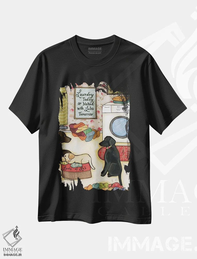 تیشرت مشکی طرح دار – تیشرت طنز حیوانات ,لابرادورهای فراوان اثر جیمی موراث immage.ir