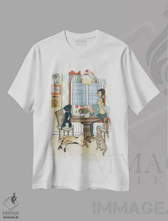 تیشرت سفید طرح دار – تیشرت حیوانات نجات یافته ,قهوه و حیوانات نجات یافته اثر جیمی موراث immage.ir