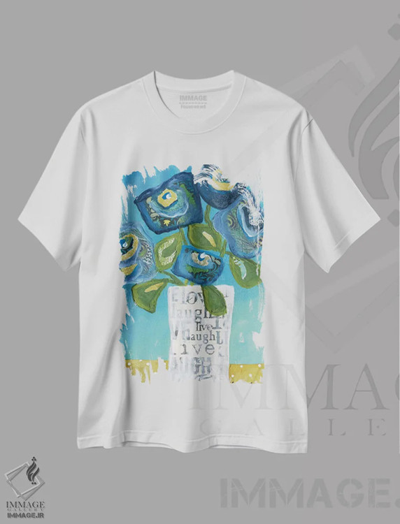 تیشرت سفید طرح دار – تیشرت گل و گیاه ,زندگی، خنده، عشق در یک گلدان اثر جیمی موراث فروشگاه ایماژ