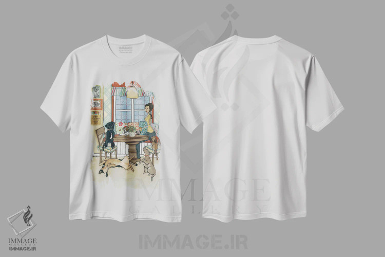 تیشرت سفید طرح دار – تیشرت حیوانات نجات یافته ,قهوه و حیوانات نجات یافته اثر جیمی موراث immage.ir